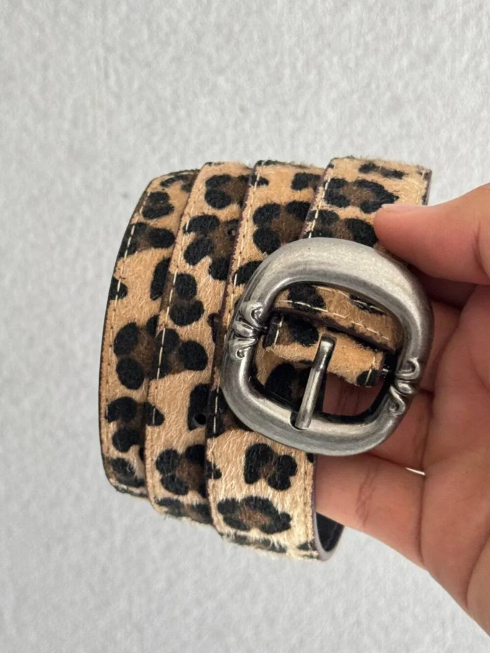 Leopard Print Calf Hair Wide Western Belt